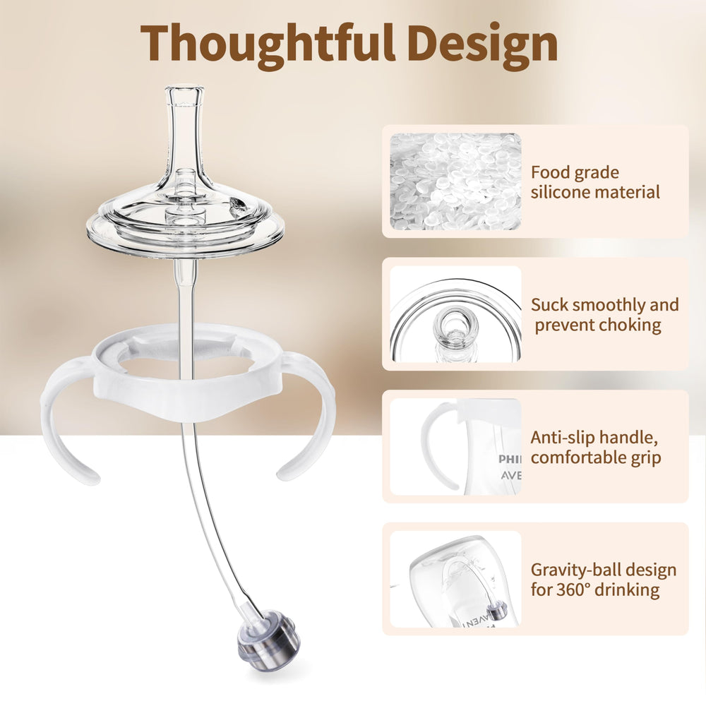 Qunland all-silicone spill-resistant spout ensures gum-friendly, safe contact with drink.