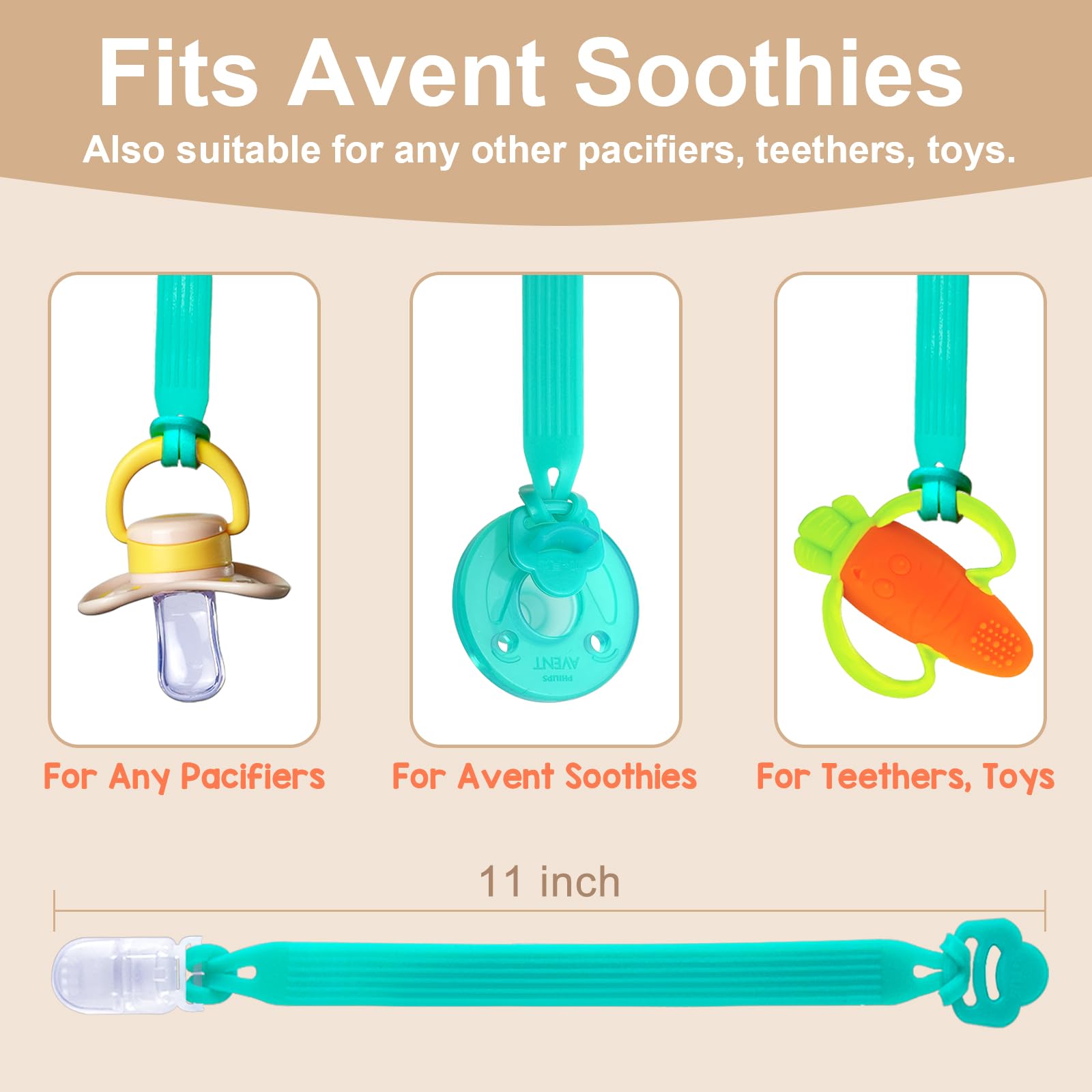 Qunland Avent Soothie clip demonstrates one-piece attachment for secure use.