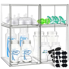 Qunland baby bottle organizer front view showing clear bins for easy access.