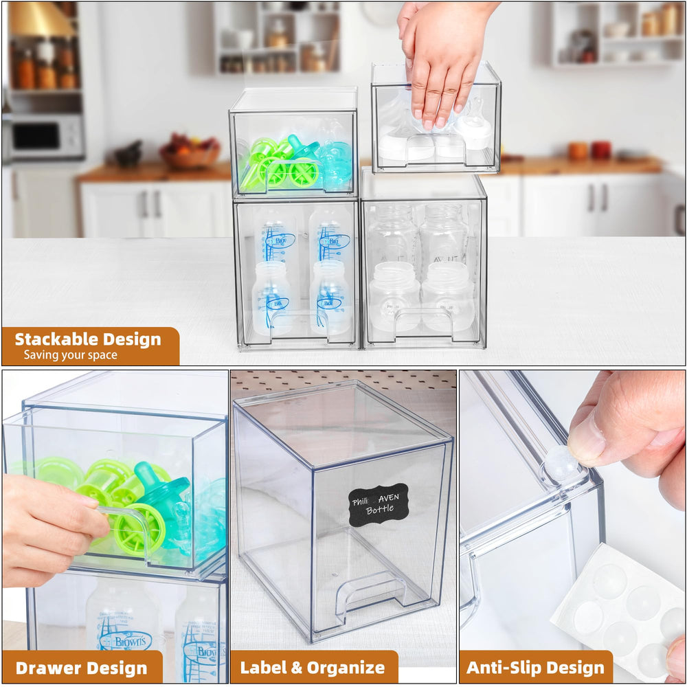 Qunland stackable organizer protects bottles and pacifiers while staying dust-free.