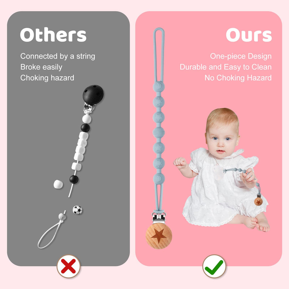 Qunland clip attached to baby outfit demonstrates secure fabric grip