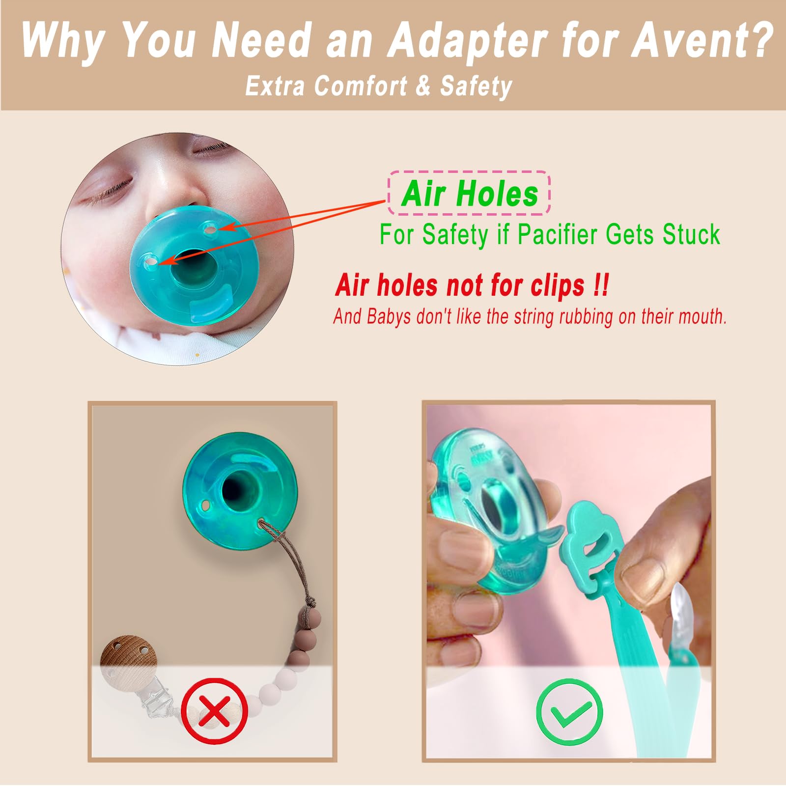 Qunland clip features a smooth plastic head to protect clothing.