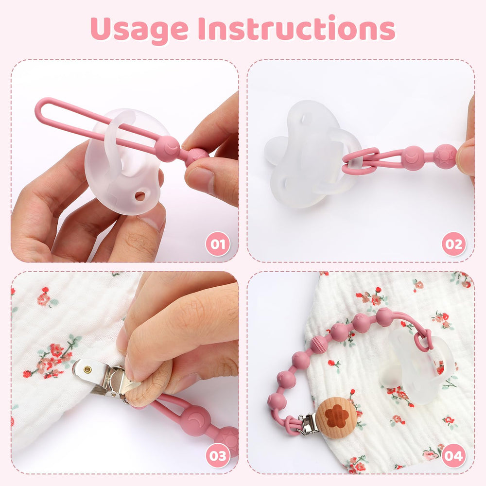 Qunland pacifier clip wooden head highlights gentle contact and safety