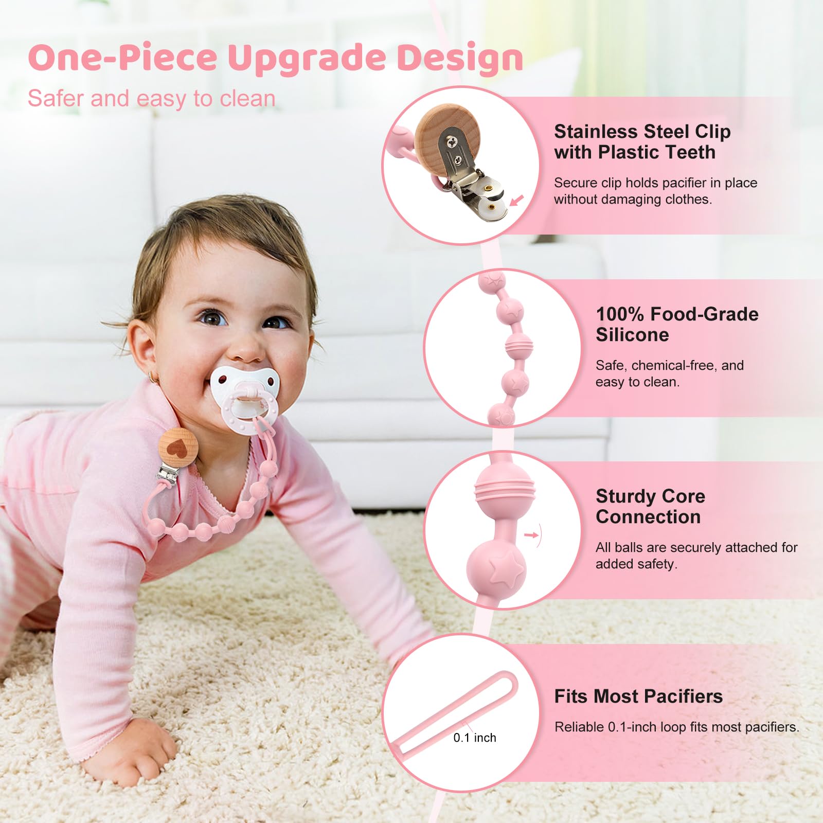 Qunland silicone pacifier clip blue shows versatile use for daily travel