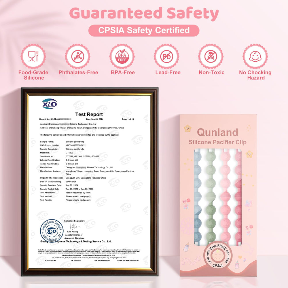 Qunland silicone pacifier clip magenta with wooden head demonstrates gentle, reliable grip