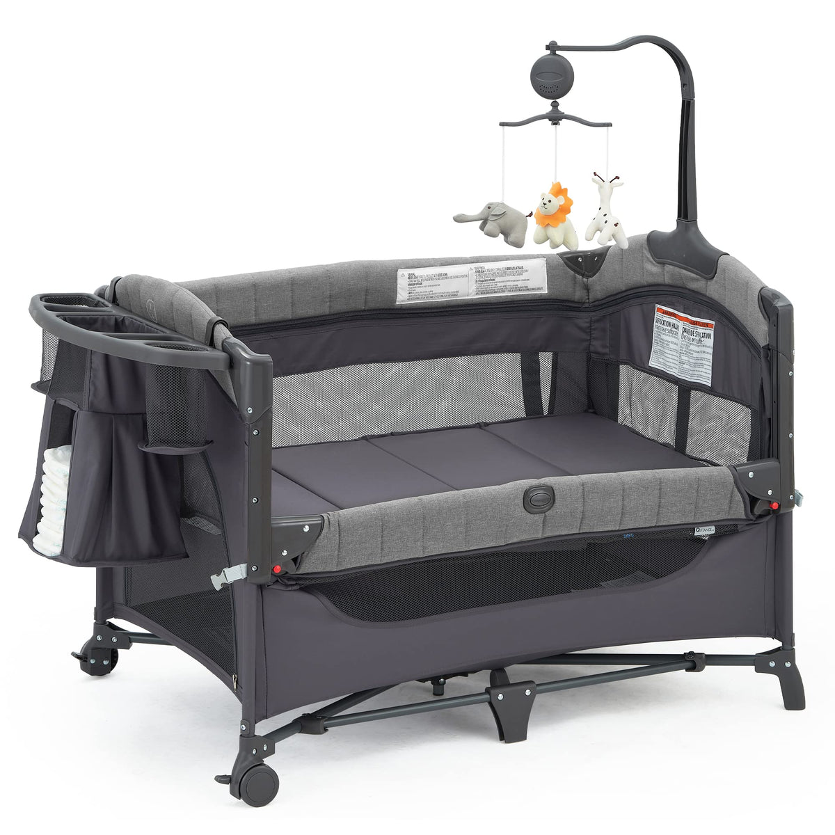 QUTANIX baby bedside bassinet side-sleeper for close nighttime nursing proximity.