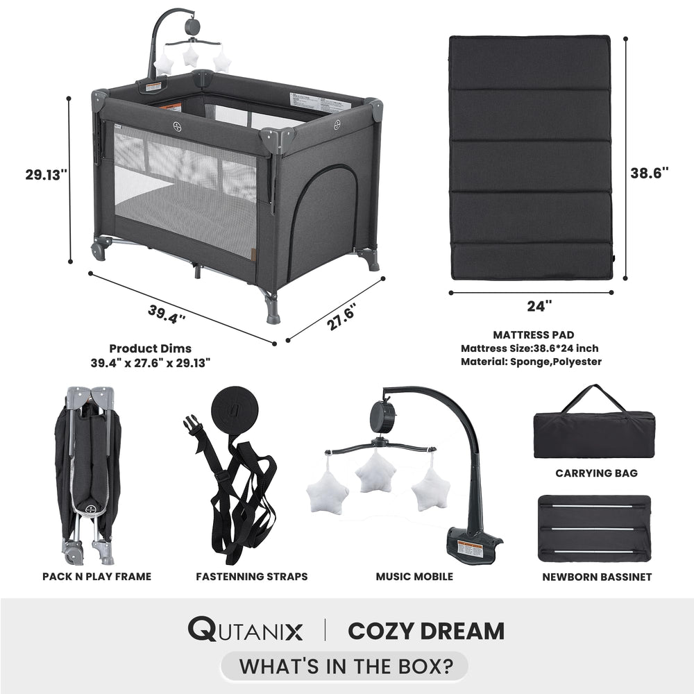 QUTANIX easy-fold travel crib ready for on-the-go families.