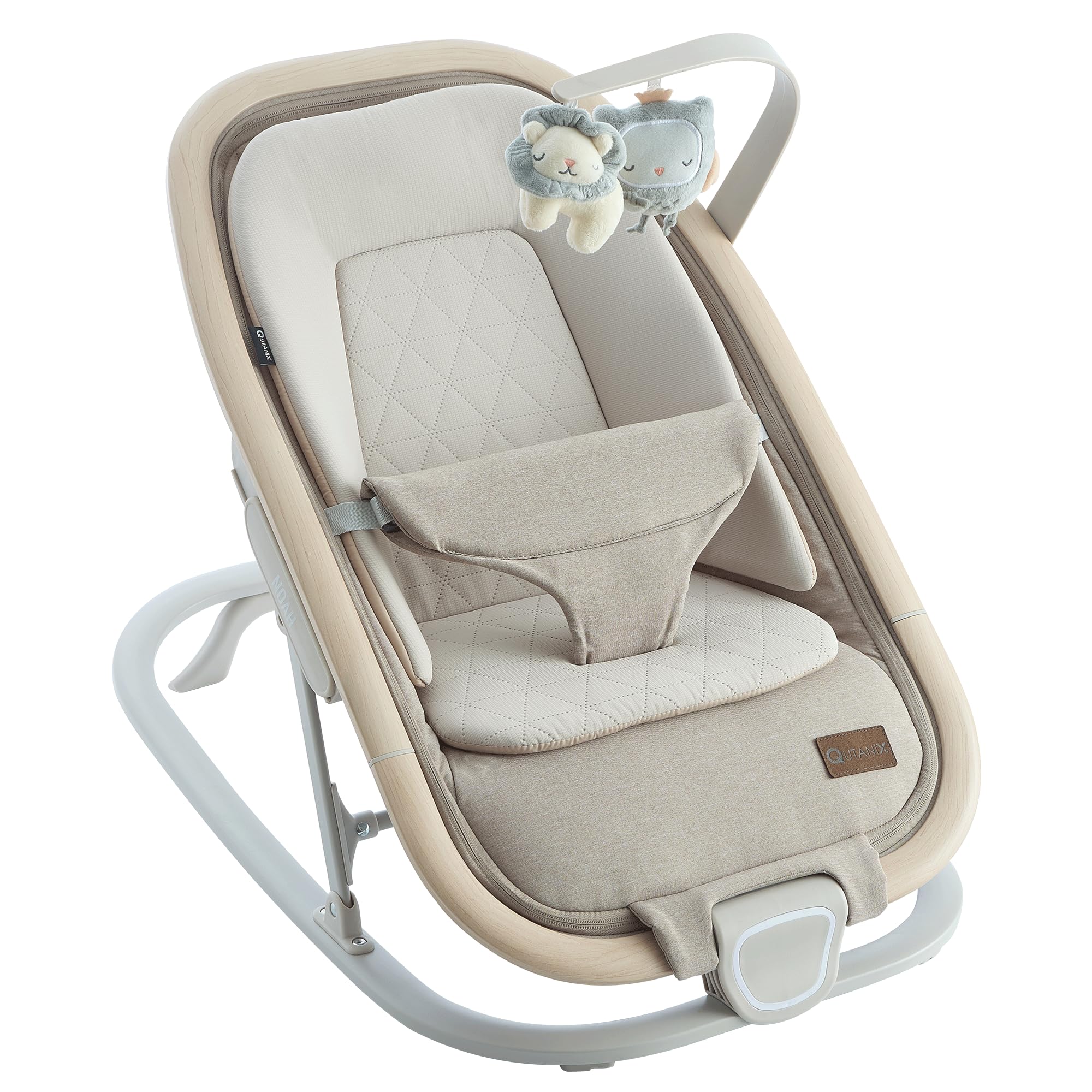 QUTANIX Noah 2in1 baby bouncer front view showing versatile rocking and stationary seating.