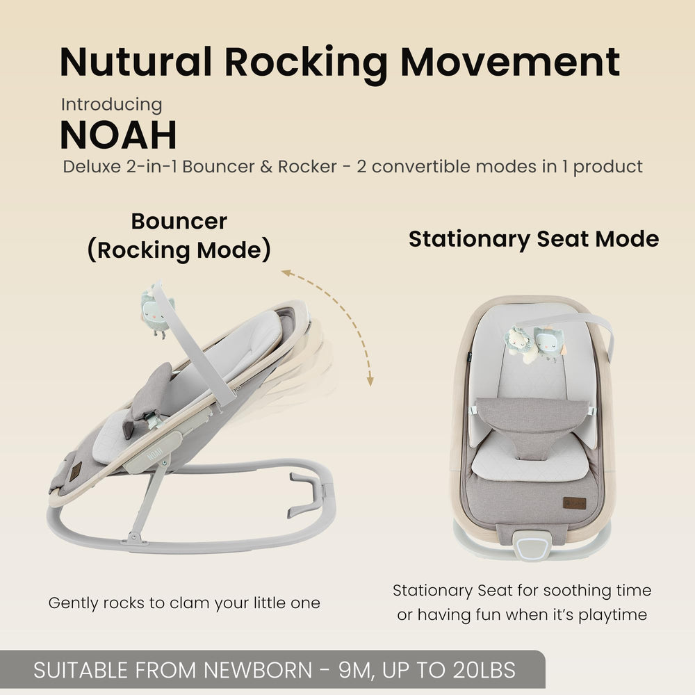 QUTANIX Noah rocker seat side view highlighting smooth motion for calm moments.