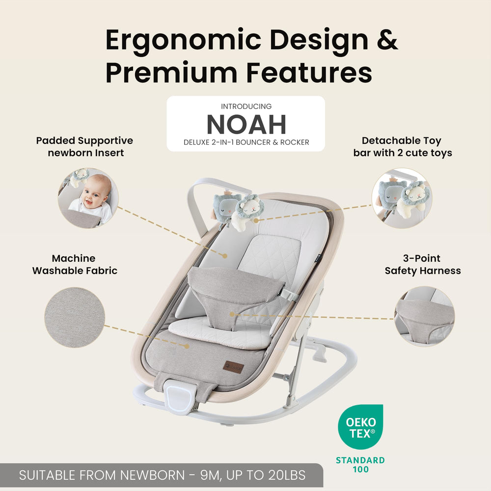 QUTANIX Noah toy-bar with two toys engaging the baby during playtime.