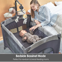 QUTANIX pack and play 5-in-1 full-size bassinet offers versatile care.