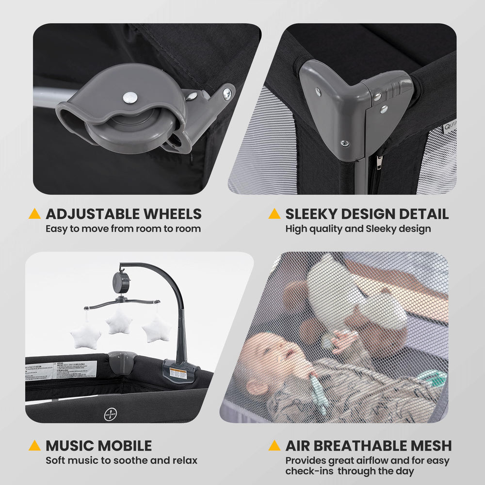 QUTANIX three-tube bassinet frame provides sturdy support.