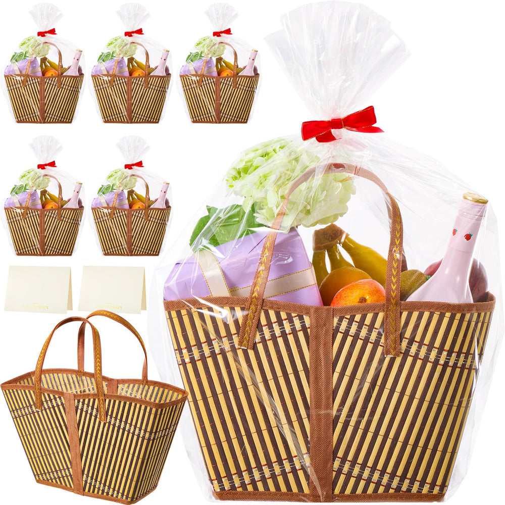 Quzzil bamboo gift basket with rectangular handle for easy gifting.