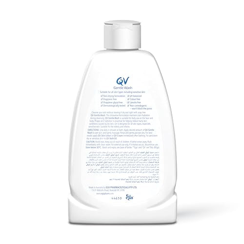 QV Gentle Wash unscented bottle for daily use in a shower
