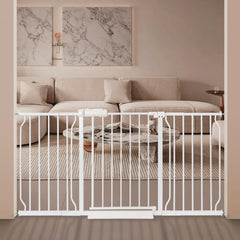 QwickNesty extra-wide gate with pressure mount secures a 57–62 inch opening.