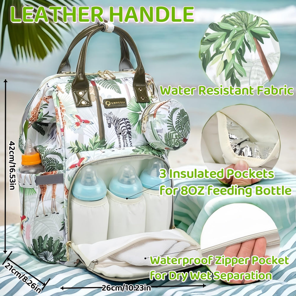 QWREOIA animal-pattern diaper bag front pocket for quick access items