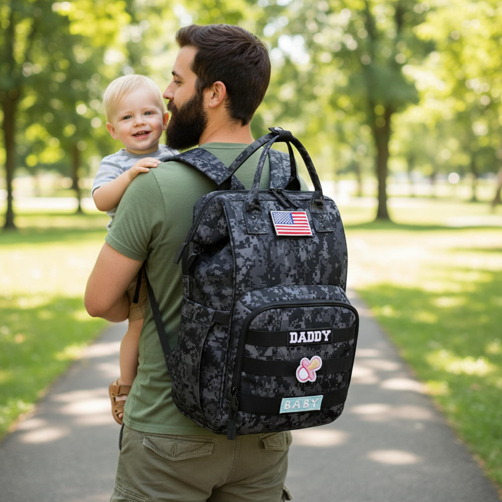 QWREOIA camo diaper bag changing pad included for quick changes