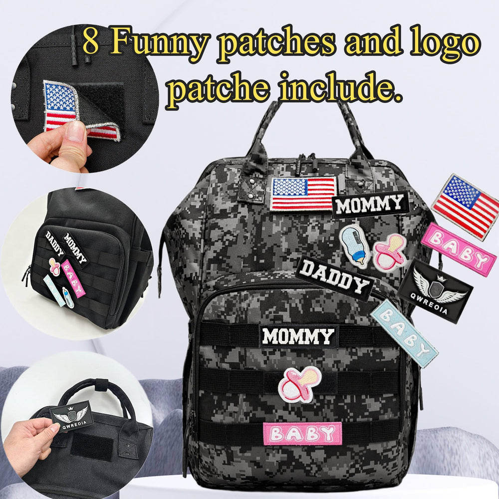 QWREOIA camo diaper bag insulated pocket keeps bottles within easy reach
