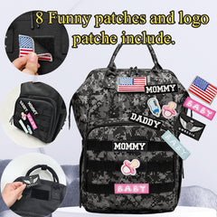 QWREOIA camo diaper bag insulated pocket keeps bottles within easy reach