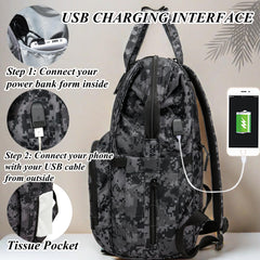 QWREOIA camo diaper bag waterproof fabric protects essentials in wet weather
