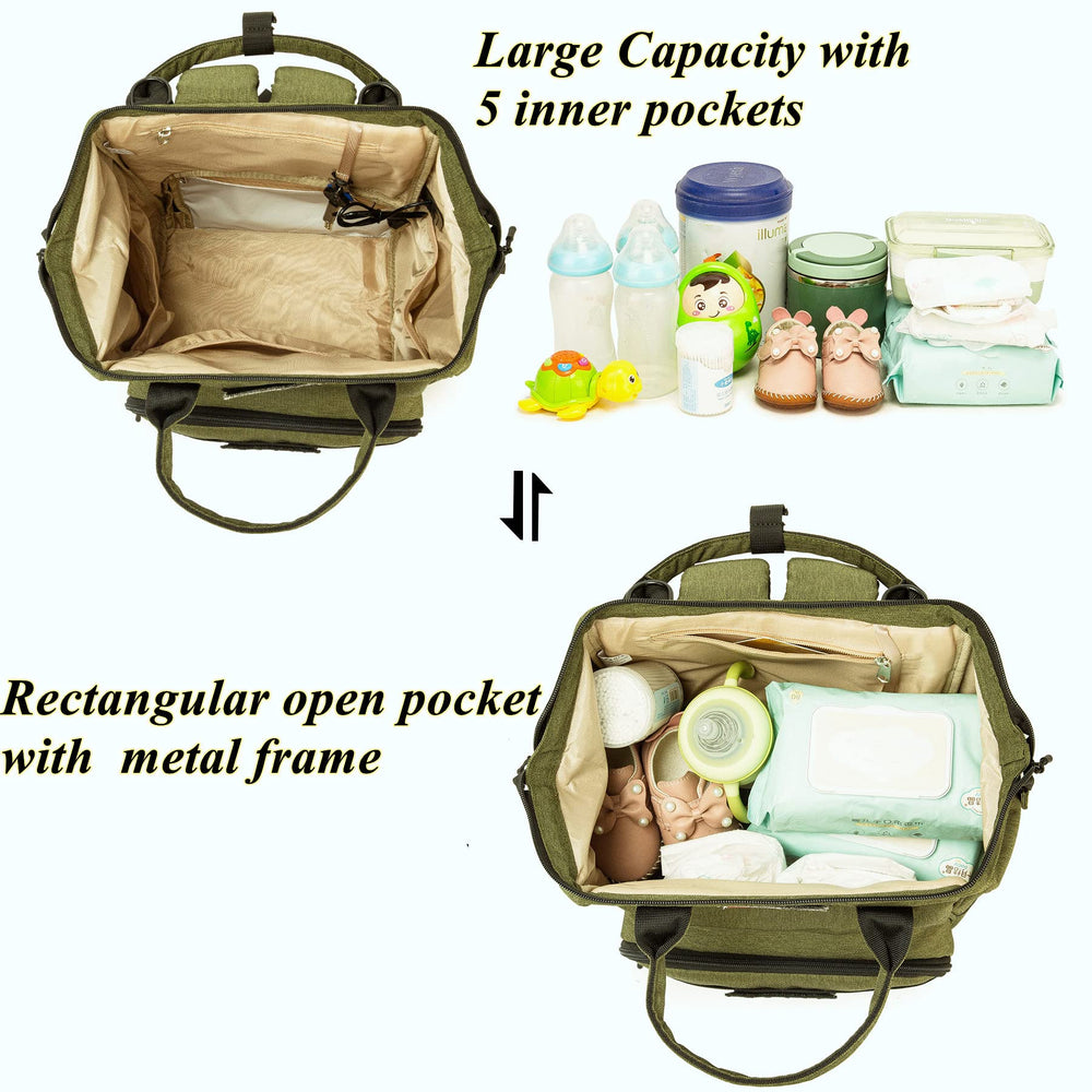 QWREOIA diaper bag backpack army green color matches gear.