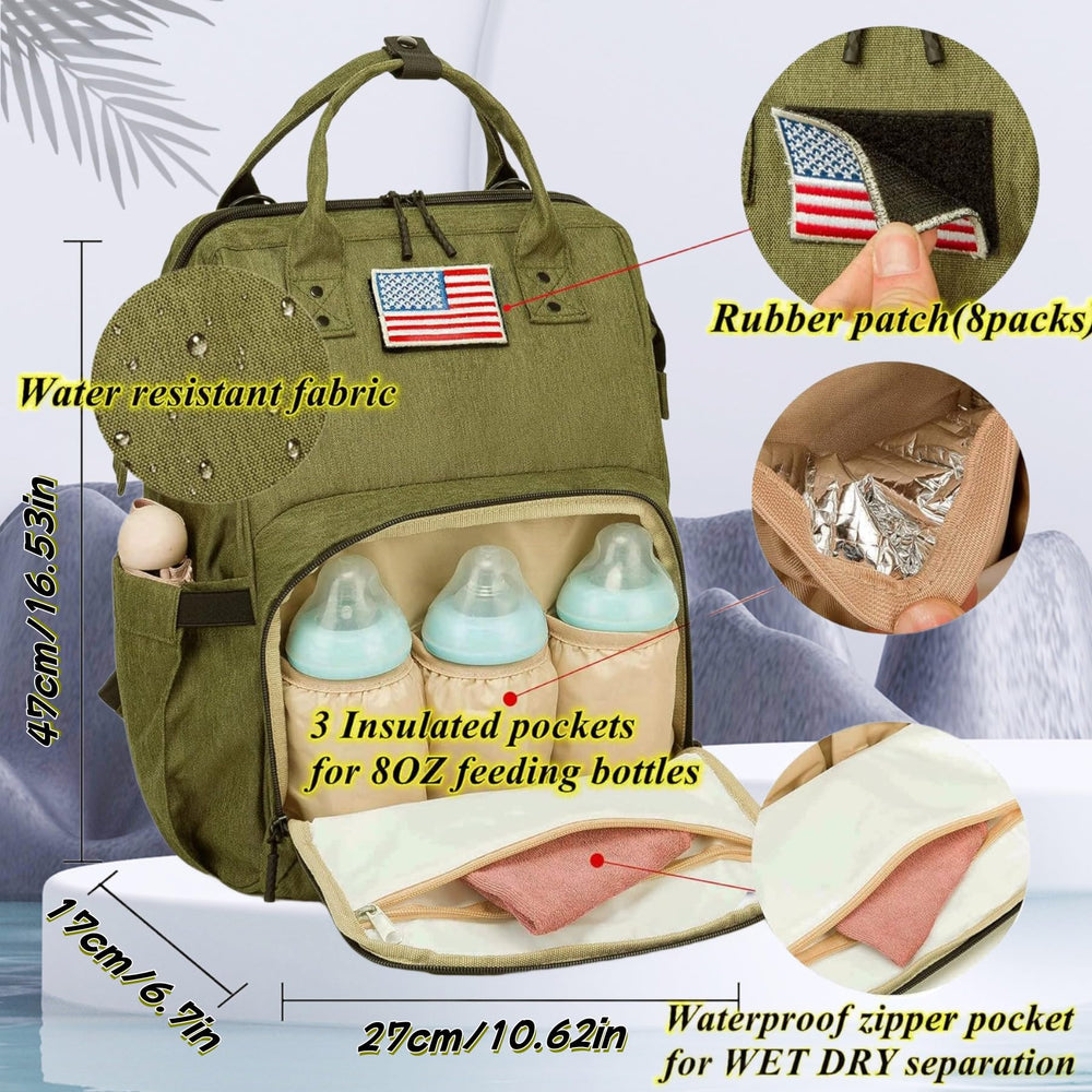 QWREOIA diaper bag backpack changing pad provides clean changes.