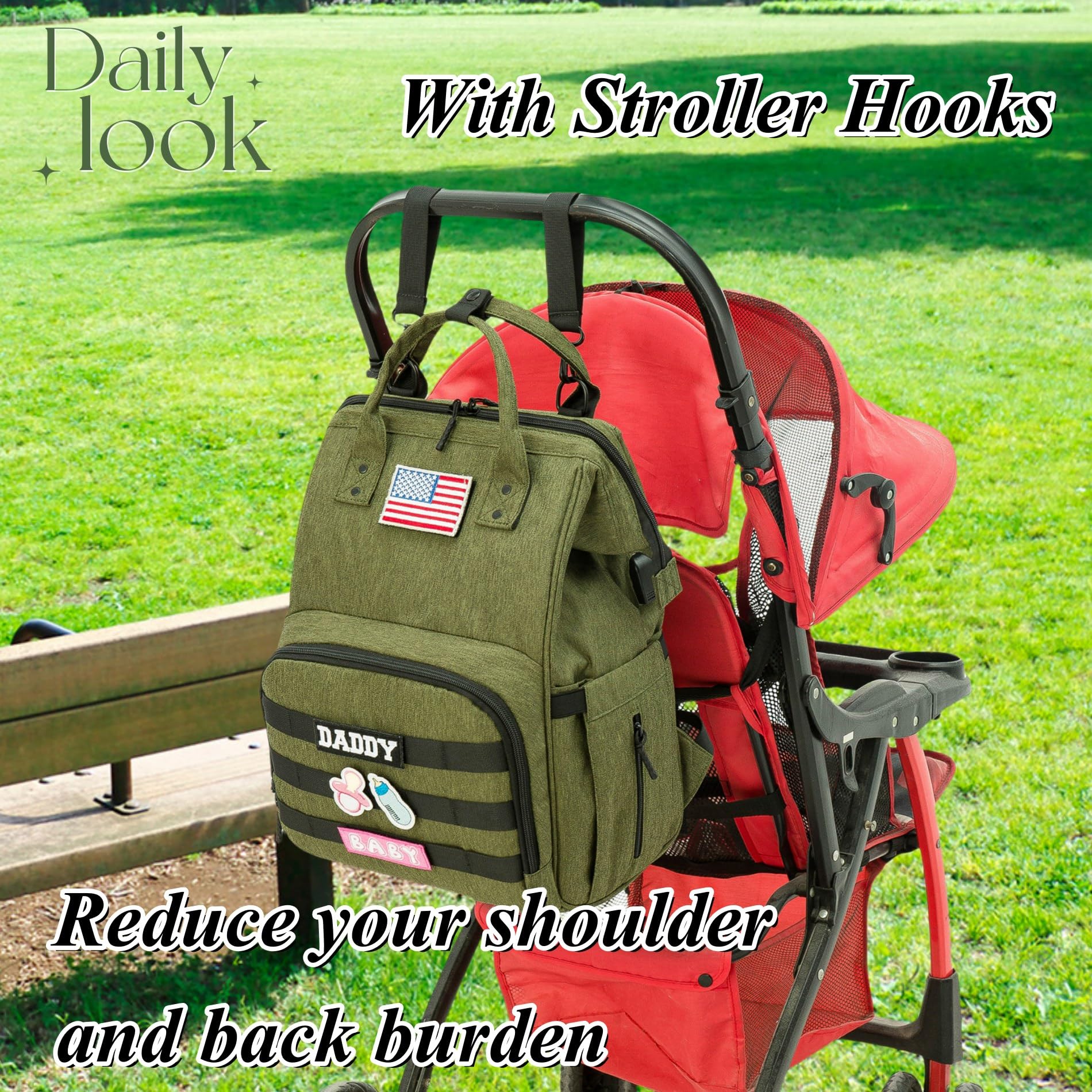 QWREOIA diaper bag backpack front view shows versatile design.