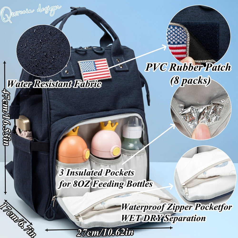 QWREOIA diaper bag insulated pocket, keeps bottles warm for on-the-go feedings.