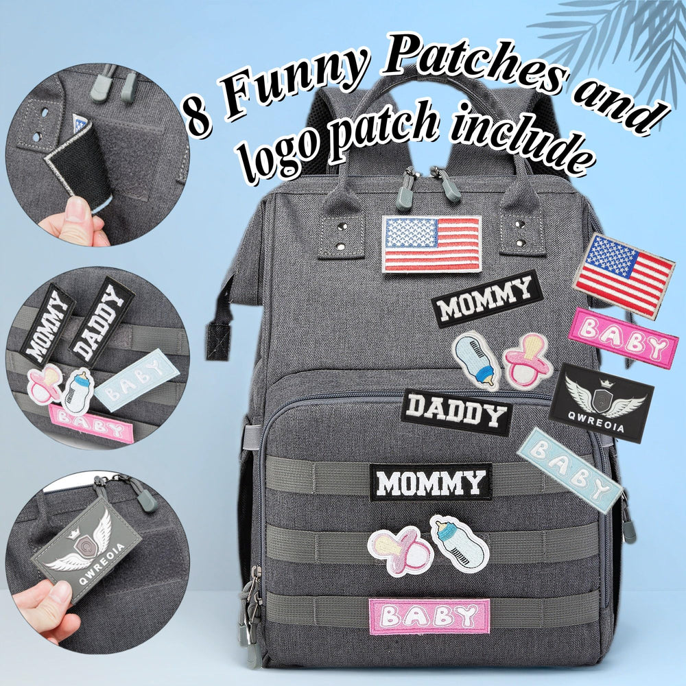 QWREOIA diaper bag backpack with 14 pockets for organized essentials.