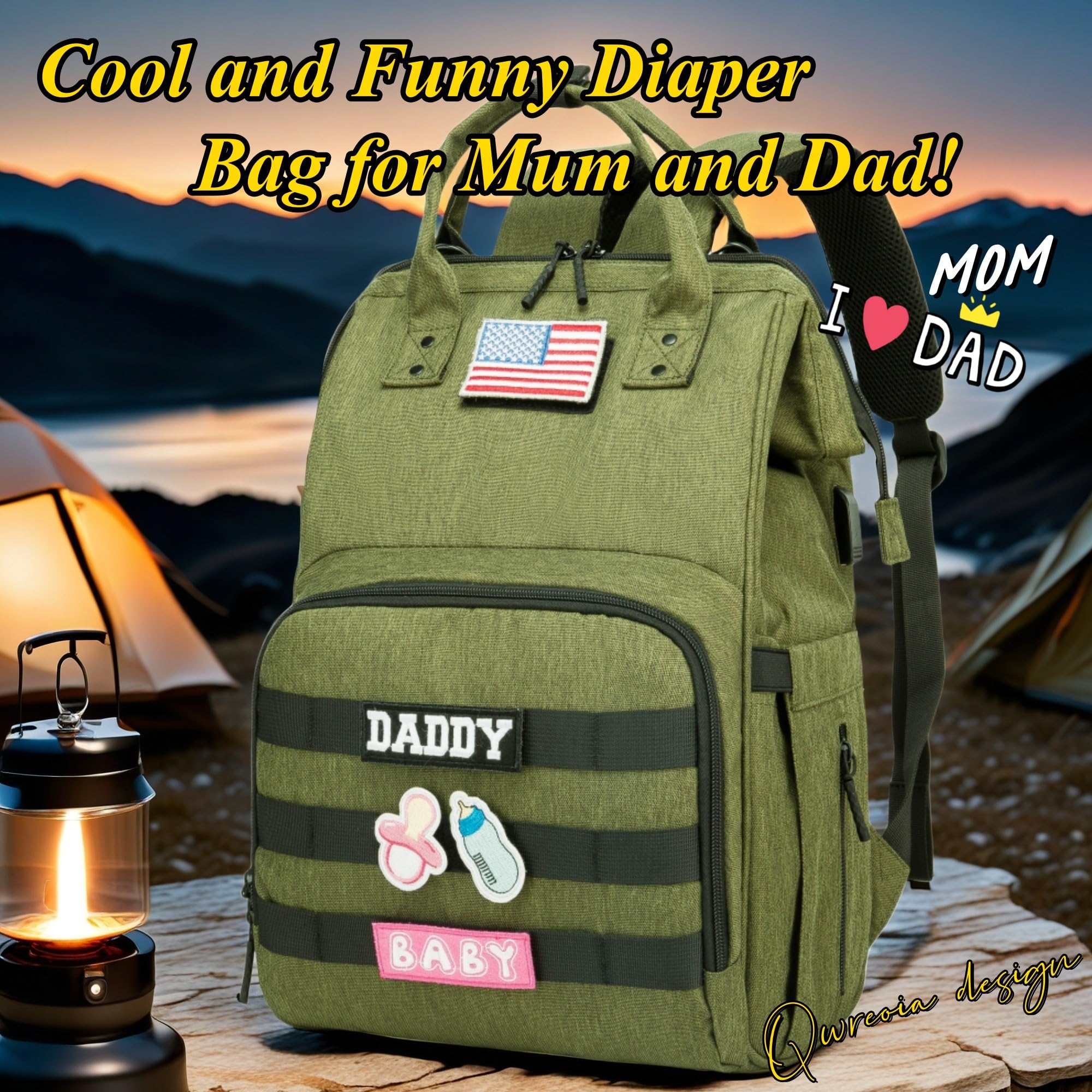 QWREOIA diaper bag backpack patches set for personalized style.