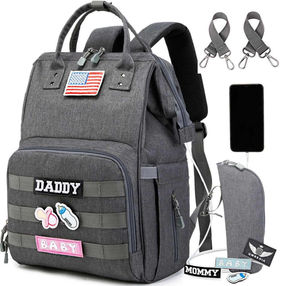 QWREOIA diaper bag backpack with USB charging port keeps devices powered on the go.