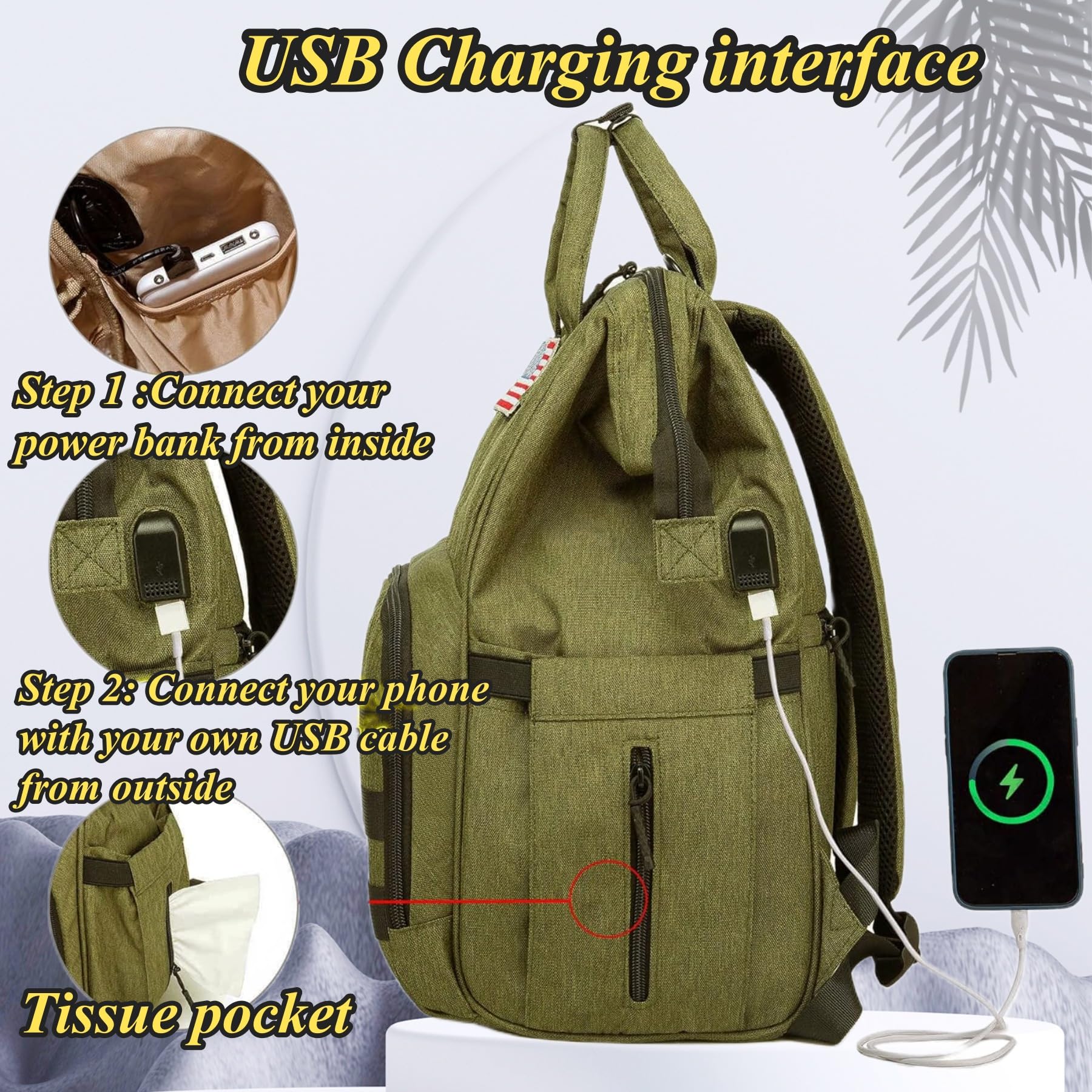 QWREOIA diaper bag backpack USB port for convenient charging.
