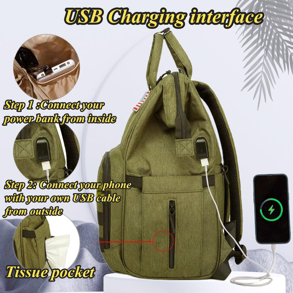 QWREOIA diaper bag backpack USB port for convenient charging.