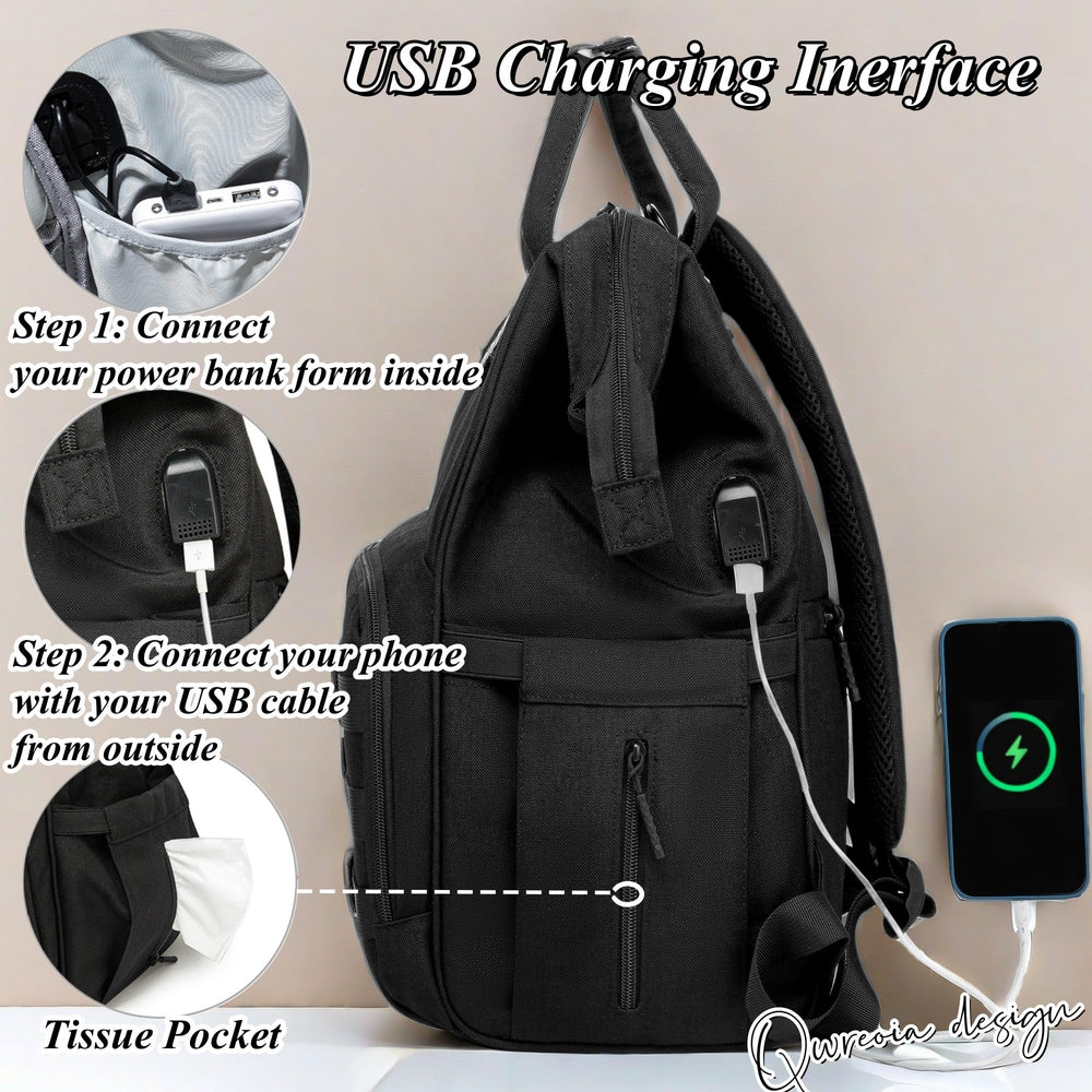 QWREOIA diaper bag backpack waterproof fabric highlights rugged daily protection.