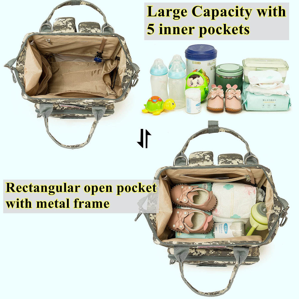 QWREOIA camo diaper bag back pocket secured for valuables