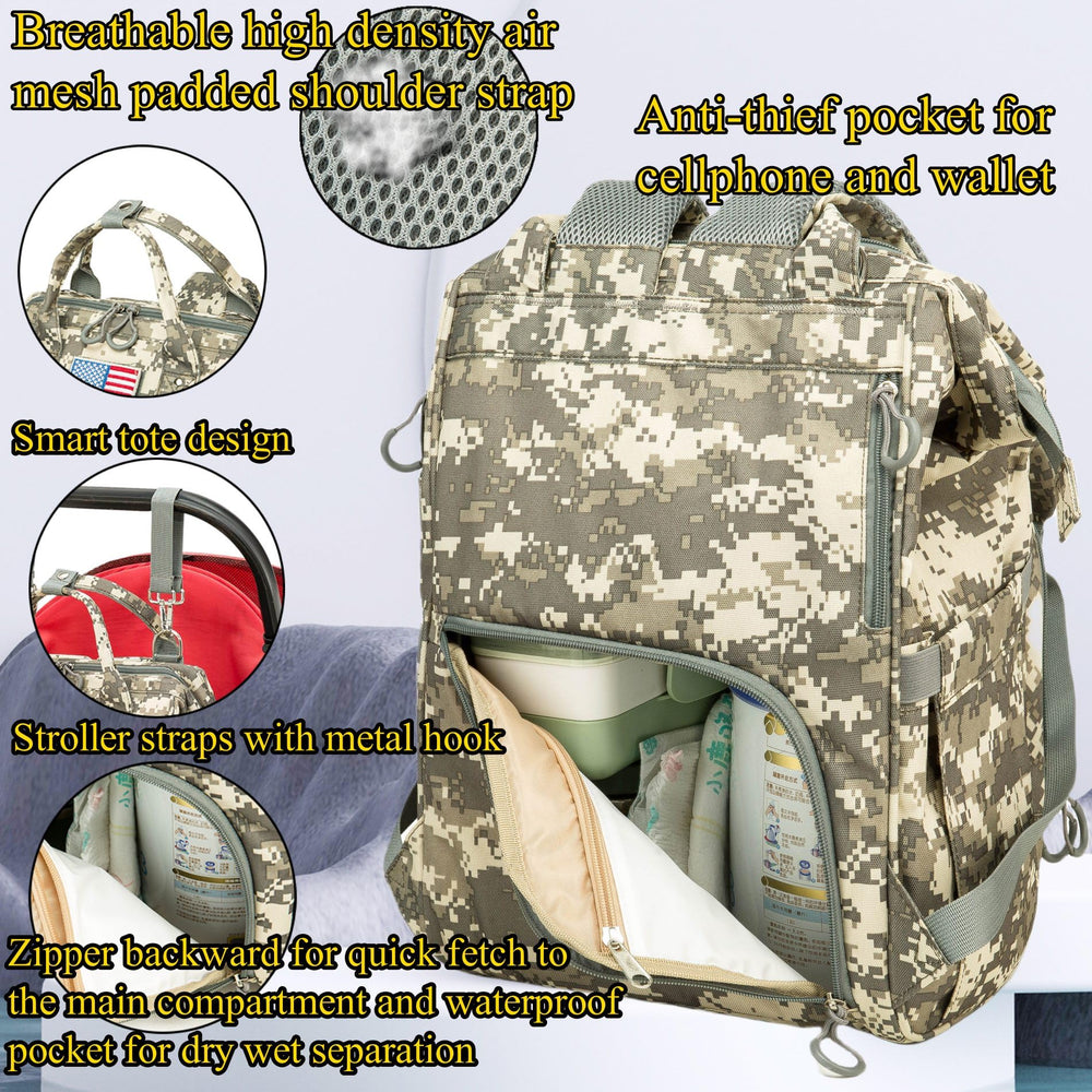 QWREOIA camo diaper bag stroller straps for hands-free use