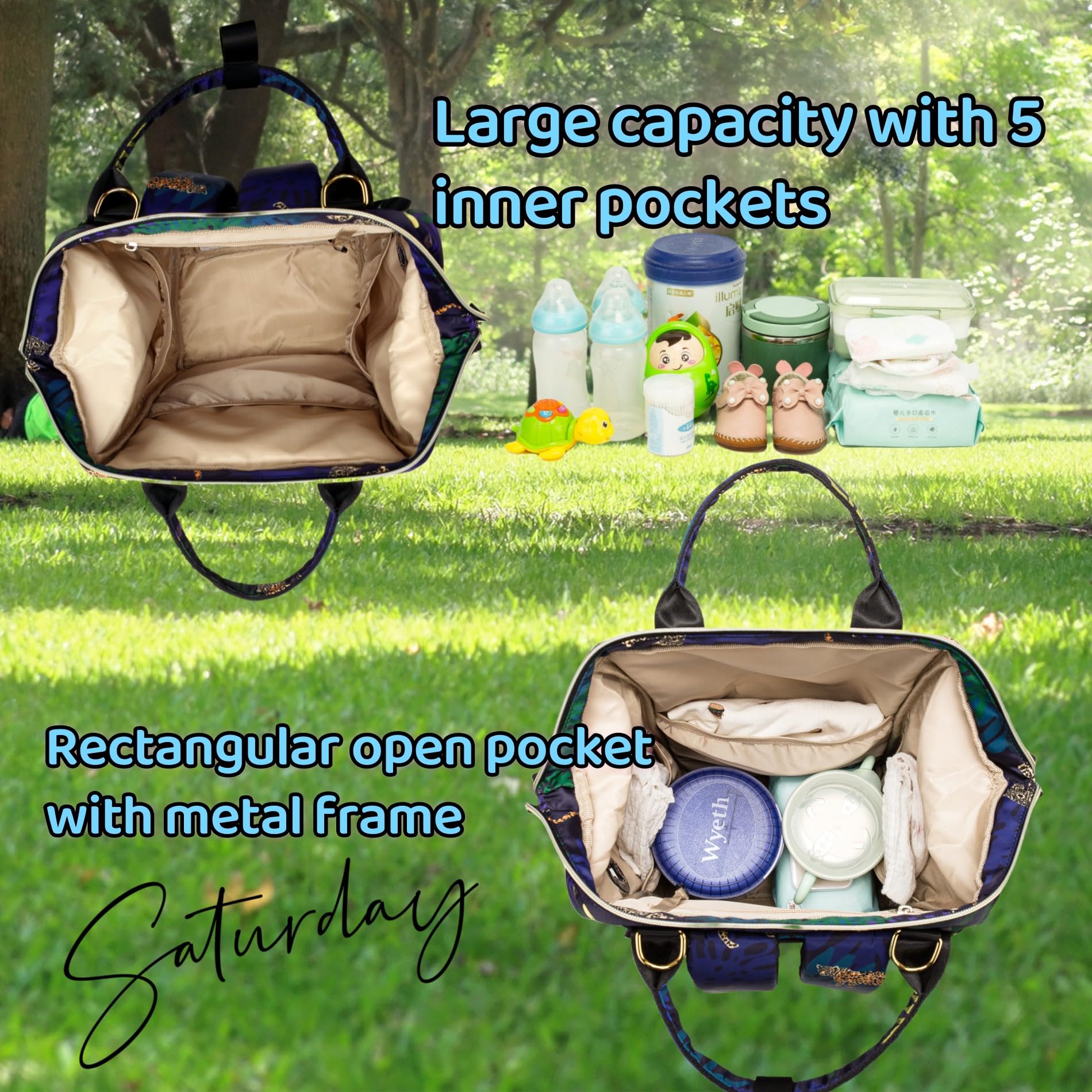 QWREOIA diaper bag changing pad provides clean changing surface on outings.