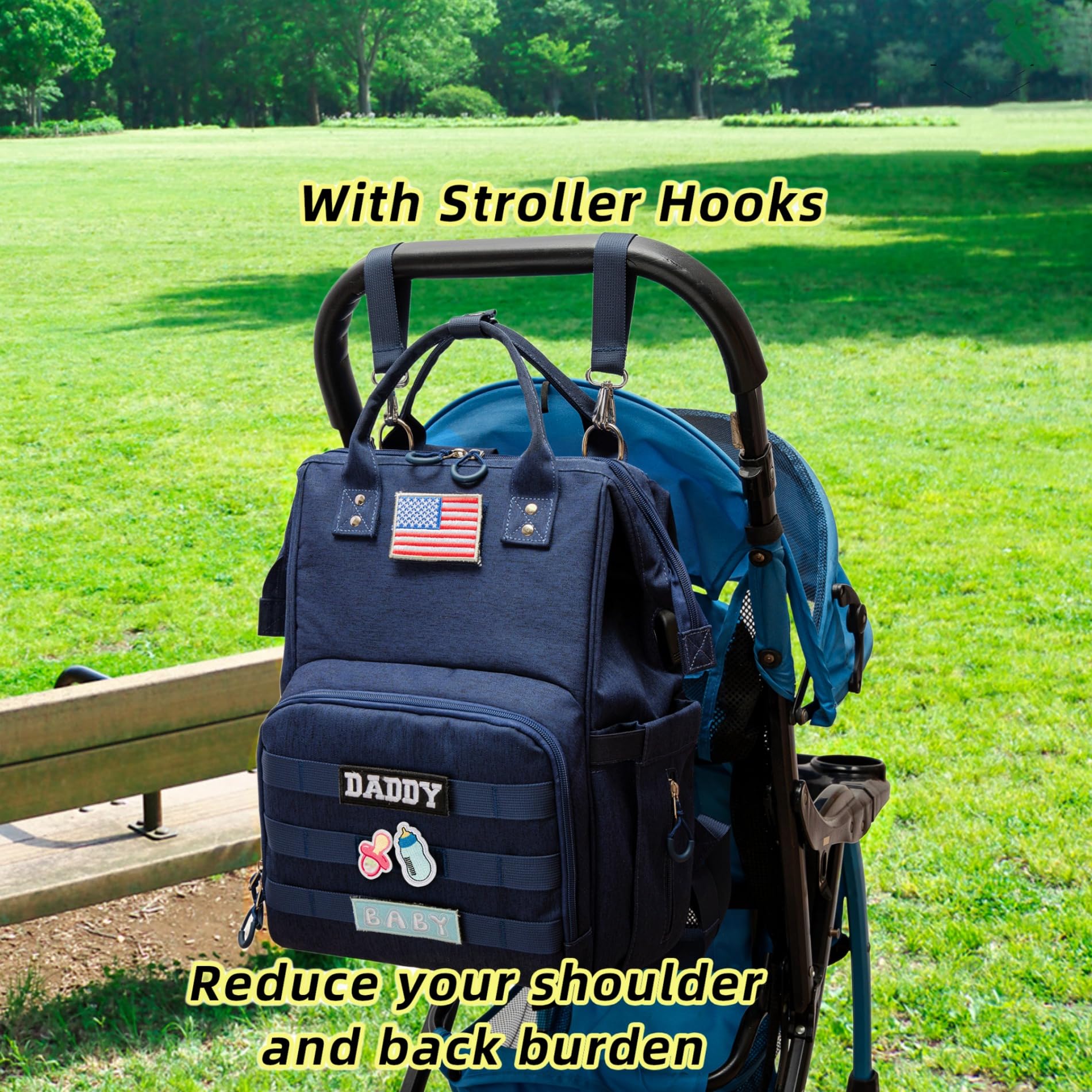 QWREOIA diaper bag patches, customizable style with fun patches.