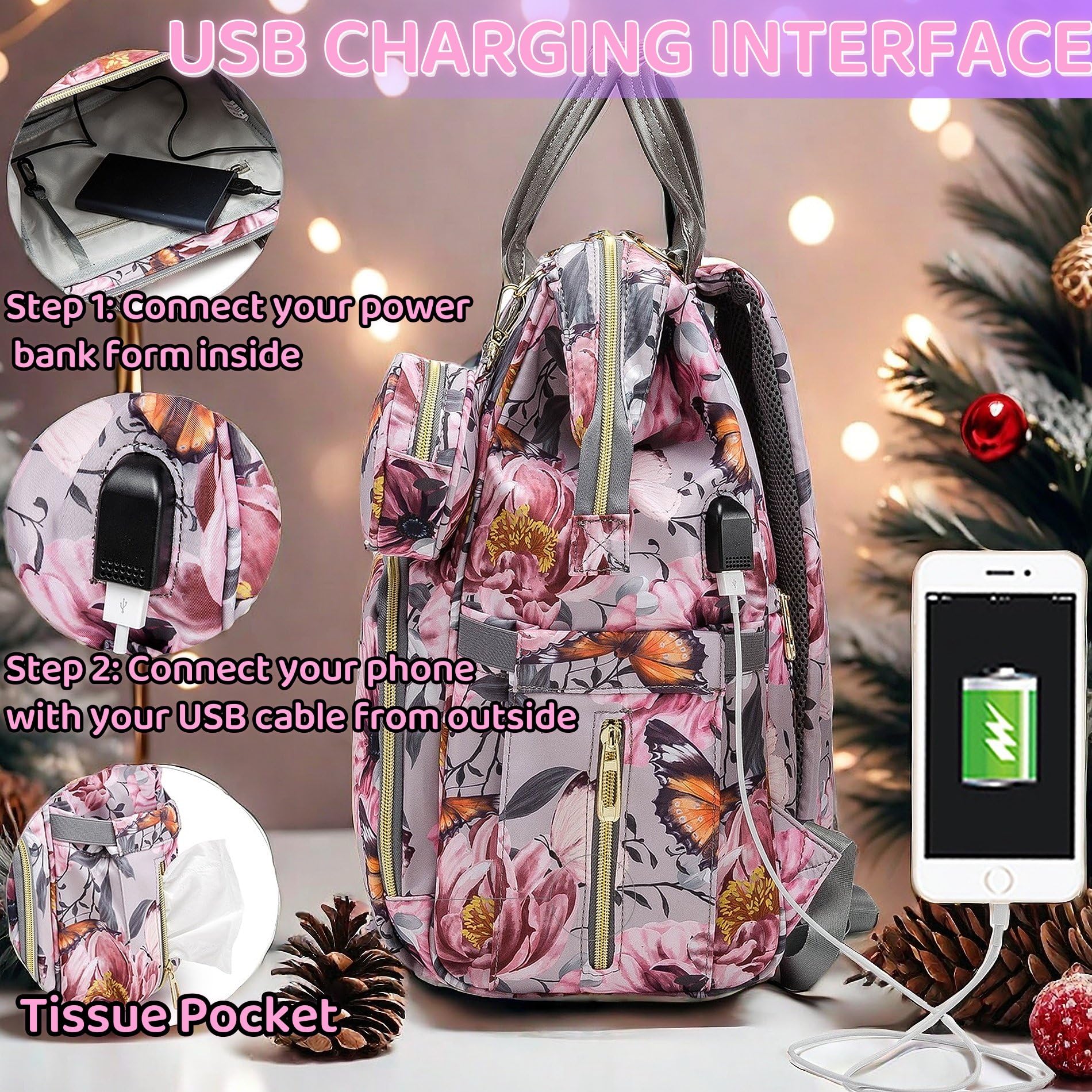 QWREOIA diaper bag USB port for device charging during outings