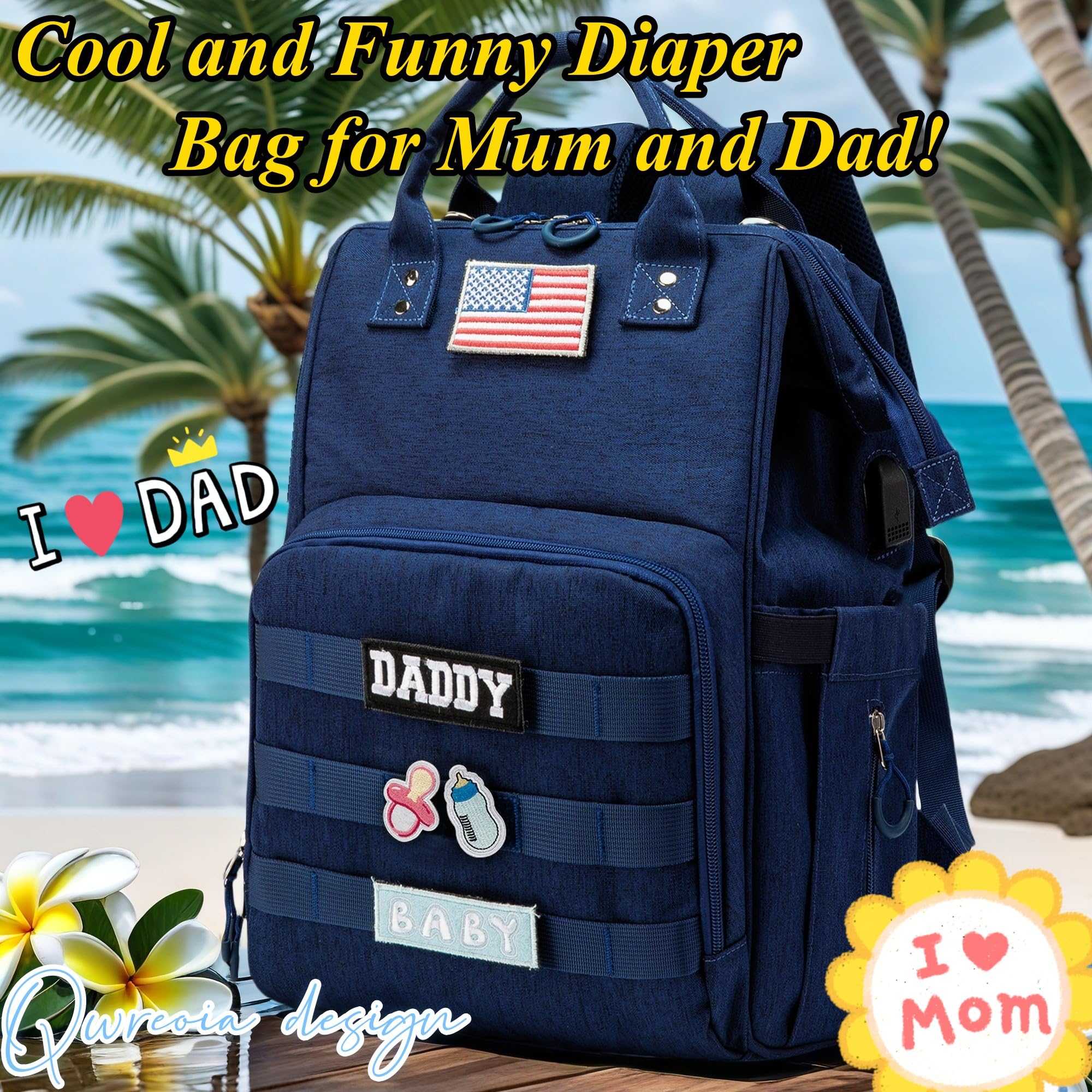 QWREOIA diaper bag USB port, on-the-go charging for devices.