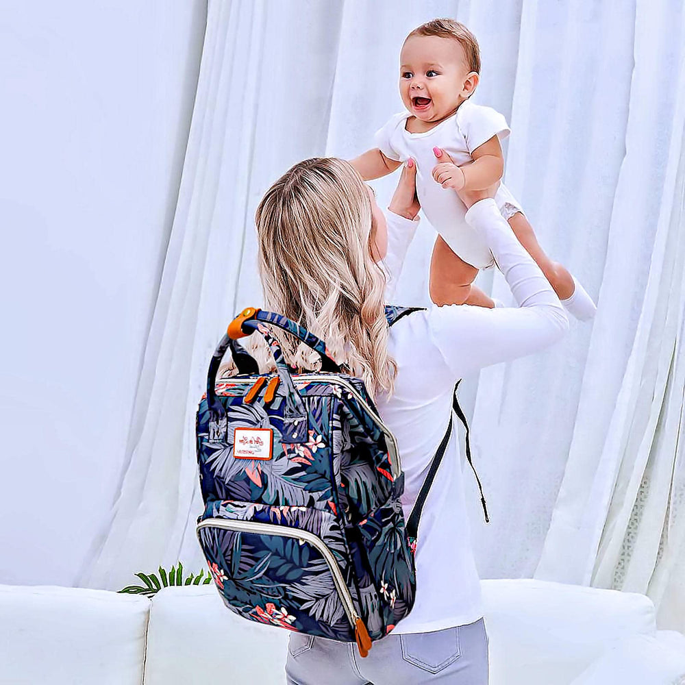 QWREOIA floral diaper bag backpack back anti theft pocket protects valuables