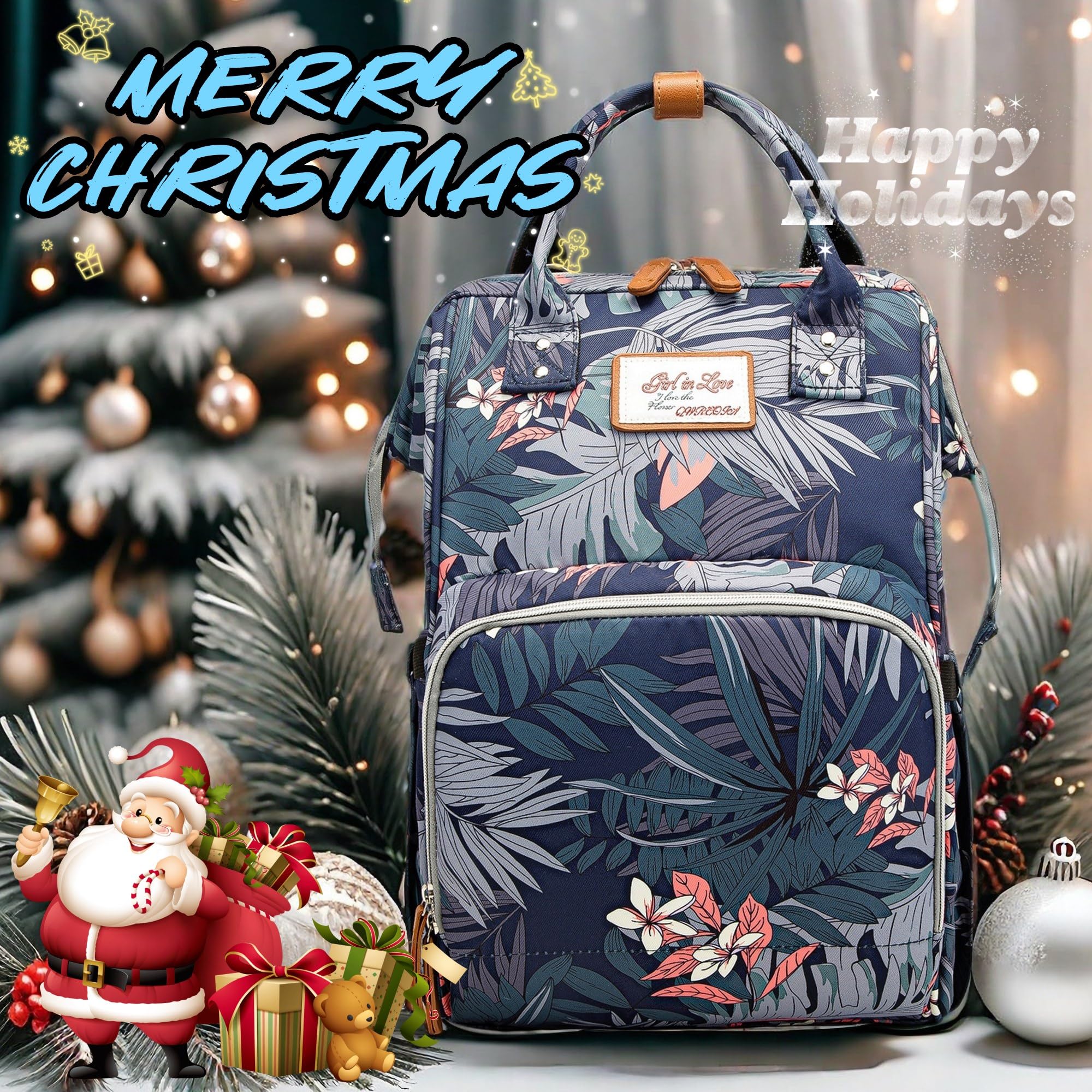 QWREOIA floral diaper bag backpack changing pad included for outings