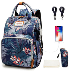 QWREOIA floral diaper bag backpack front view for stylish everyday mom life