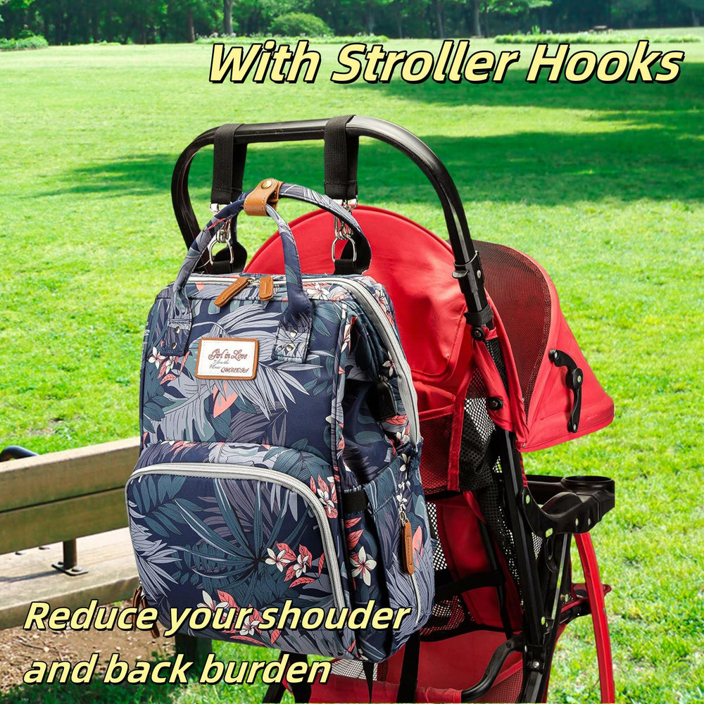 QWREOIA floral diaper bag backpack stroller straps enable hands free outings