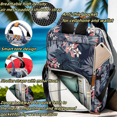 QWREOIA floral diaper bag backpack with USB port for easy on the go charging
