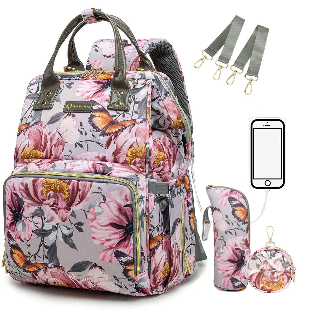QWREOIA floral diaper bag backpack organized for on-the-go use