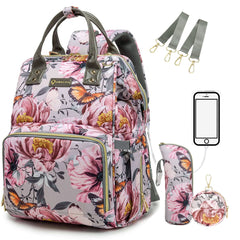 QWREOIA floral diaper bag backpack organized for on-the-go use