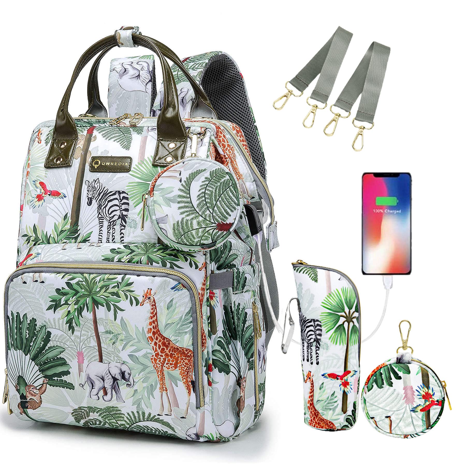 QWREOIA tropical rainforest diaper bag backpack with large capacity for organized essentials