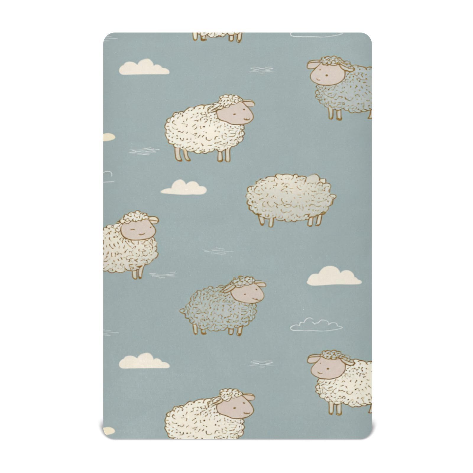 QwThum Green Sheep and Clouds crib sheet fits standard mattresses snugly for comfort.