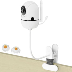 Qwwia flexible baby monitor mount on Hello Baby HB6550 showing secure clip and adjustable gooseneck